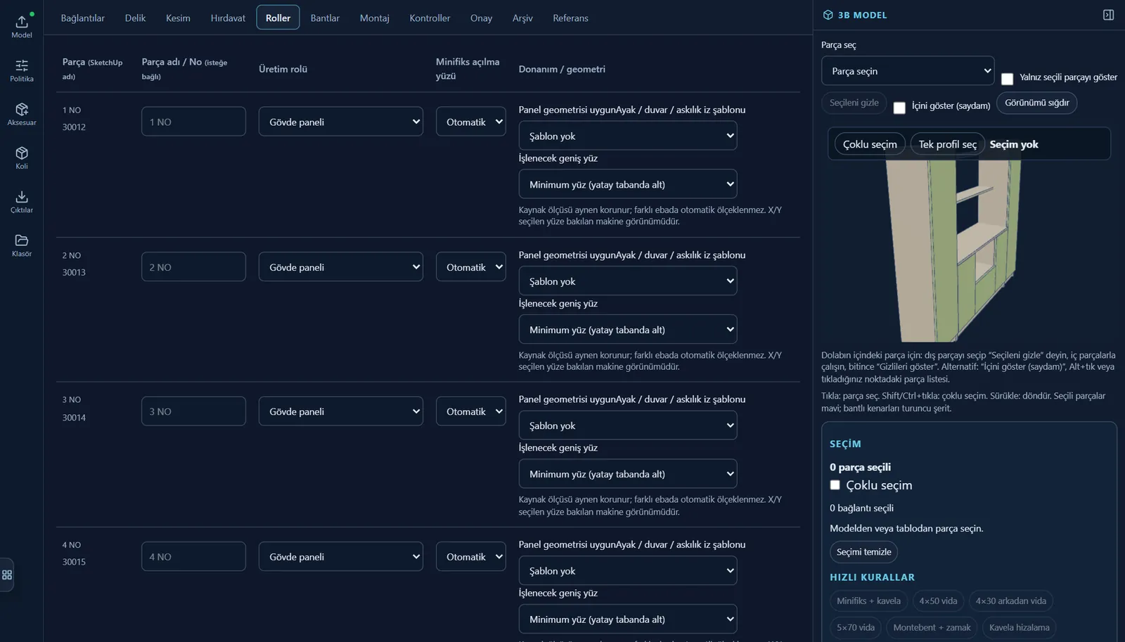 OrtakZeka ekranı: Parça rolleri